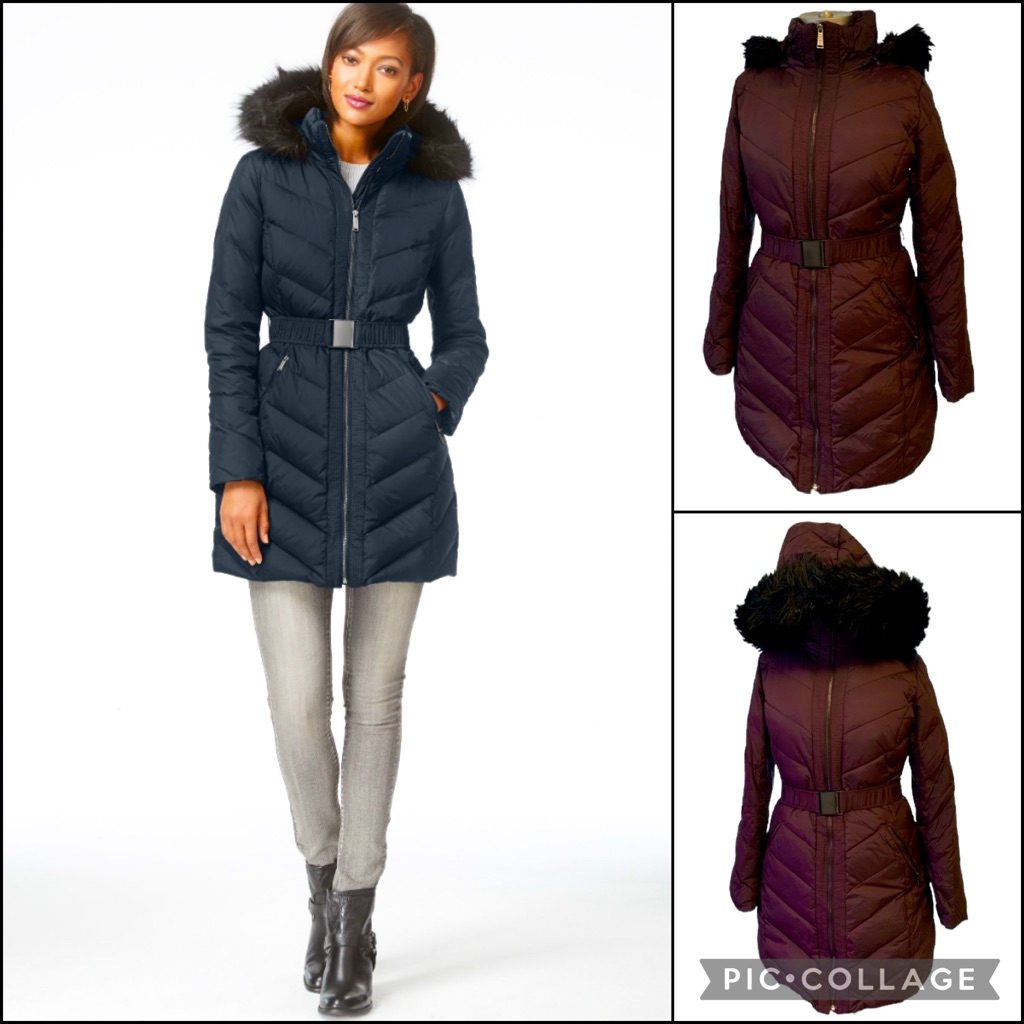 Dkny Plum Down Puffer Faux Fur Jacket Coat